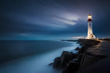 Foto op Canvas lighthouse at night © Tahira