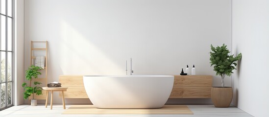 Fototapeta na wymiar Scandinavian-style minimalist bathroom decor with clean background image and ing.