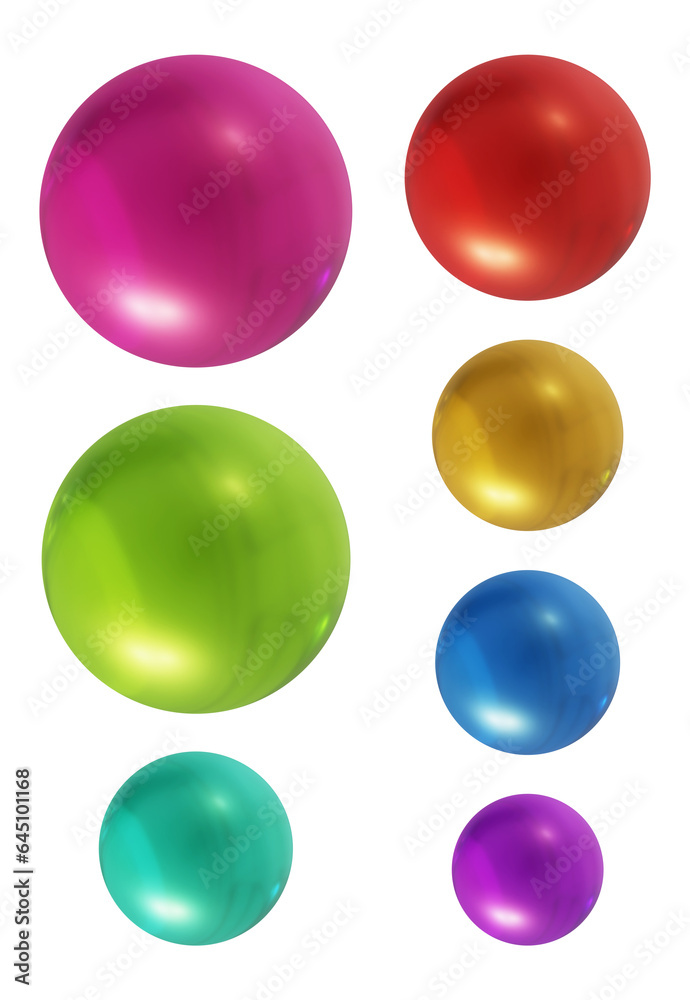 Poster set of round shape sphere ball or button in 3d rendering isolated on transparent background for deco