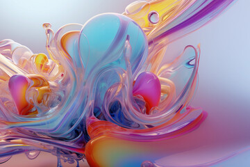 Colorful Glass 3D Object, liquid forms splash, abstract wallpaper background