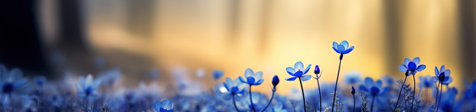 blue flowers in an autumn forest Generative Ai