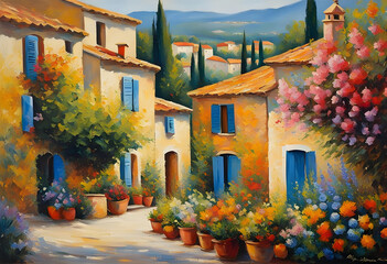 an idyllic village in Provence - impressionism painting - generative ai