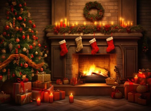 Christmas background with fireplace