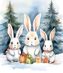 Cute group of Christmas rabbits