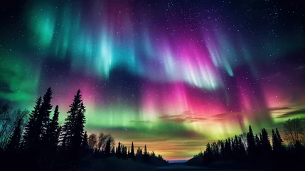 Fotobehang aurora borealis over the river © Muhammad