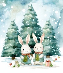 Cute group of Christmas rabbits