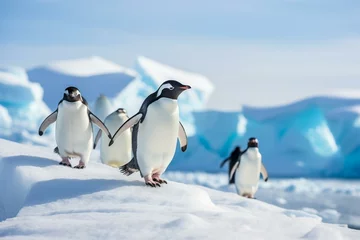 Schilderijen op glas penguins walking on snow. Generative AI © Zosia
