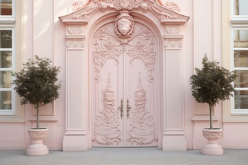 Elegant door in a delicate pink shade. Generative AI