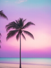 Fototapeta na wymiar A lone tropical tree standing in the pinkish light of evening sky - AI Generative