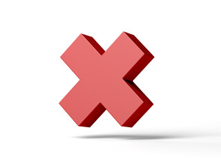 Obraz premium Red x mark isolated on white background. Cross sign. 3d illustration.