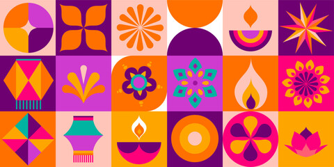Happy Diwali, festival of light. Modern geometric minimalist design. Poster, banner and social media template - obrazy, fototapety, plakaty