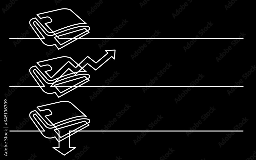 Poster continuous line drawing vector illustration with FULLY EDITABLE STROKE of business icons banner letterhead designs on black background