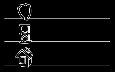 continuous line drawing vector illustration with FULLY EDITABLE STROKE of business icons banner letterhead designs on black background