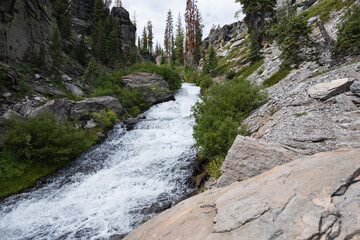 Fototapeta na wymiar Kings Creek, Upper cascades stream in the woods at Lassen Volcanic National Park, California