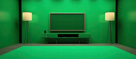 Using green screen in a room for TV mockup in Chroma key compositing to design a mockup.