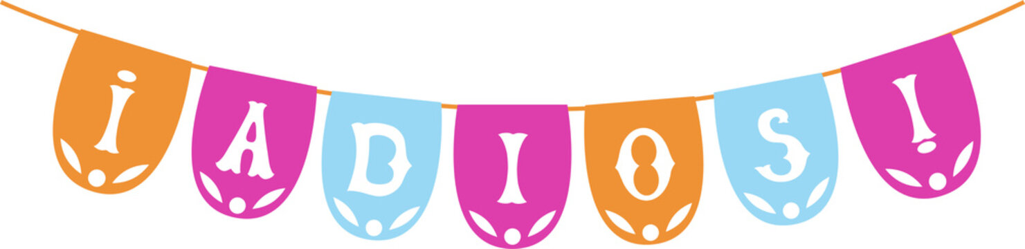 Colorful party paper flag bunting decoration text message adios