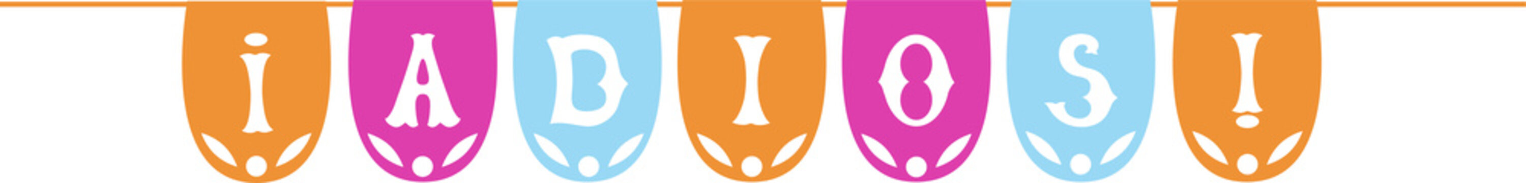 Colorful party paper flag bunting decoration text message adios