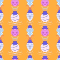 Cartoon winter toys seamless Christmas tree balls pattern for wrapping paper and fabrics and kids clothes print