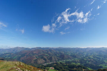 Beautiful basque countryside with meadow on the hill at the spanish french border near Beartzun,...