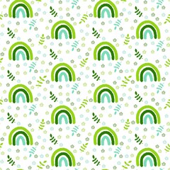 Cartoon rainbow seamless flower and leaves pattern for wrapping paper and fabrics and kids clothes print