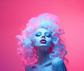 Obraz premium Beautiful girl in neon style. Generative AI