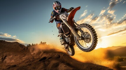 Motocross Extreme Sports in Nature:a person riding a orange motorcycle in the track
