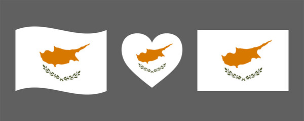 Cyprus flag signs set. Heart shape decorative element. Independence Day of Cyprus. National symbols for Cyprus holidays. Mediterranean island.