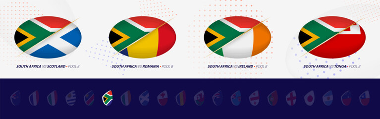 Rugby competition icons of South Africa rugby national team, all four matches icon in pool.