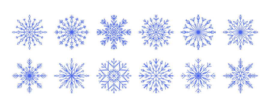 Christmas Snowflakes Collection Isolated On White Background Cute Hand  Drawn Snow Icons With Intricate Silhouette Nice Line Doodle Decorative  Element For New Year Banner Cards Or Ornament Stock Illustration - Download  Image
