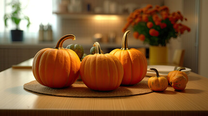 Pumpkin on a surface in a antique kitchen