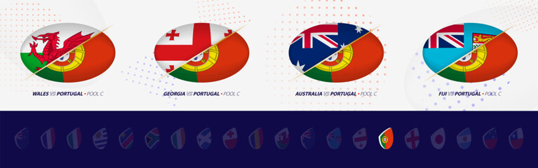 Rugby competition icons of Portugal rugby national team, all four matches icon in pool.