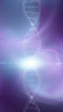 Loop shine 3d dna chain doble helix with lights vertical animation. 