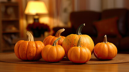 Pumpkin on a surface in a antique living room