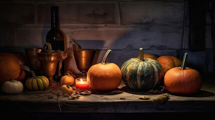 Pumpkin on a surface in a antique cellar