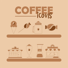 Set of different coffee icons Vector illustration