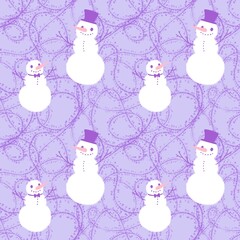 Christmas cartoon snowman seamless winter ice and gloves pattern for wrapping paper and fabrics and kids