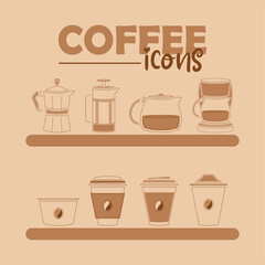 Set of different coffee icons Vector illustration