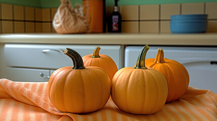 Pumpkin on a surface in a antique laundry room