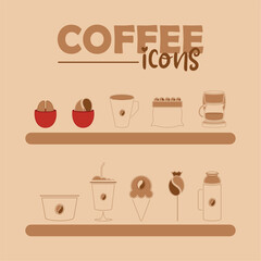Set of different coffee icons Vector illustration