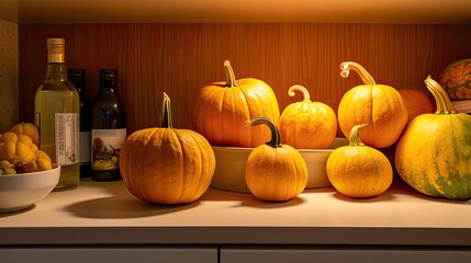 Pumpkin on a surface in a modern pantry