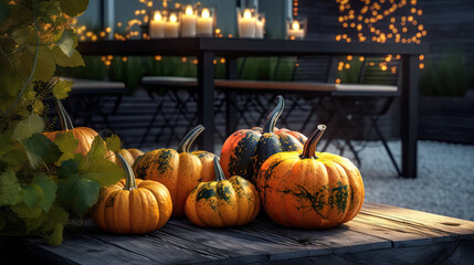 Fototapeta premium Pumpkin on a surface in a modern patio