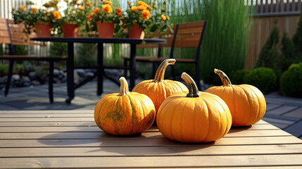 Pumpkin on a surface in a modern patio