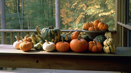 Pumpkin on a surface in a antique porch