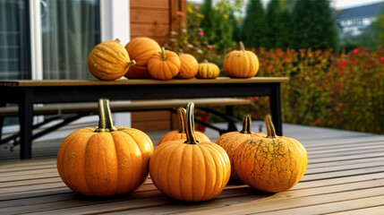 Pumpkin on a surface in a modern porch