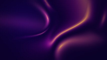 Abstract flowing liquid wavy curved purple and yellow shapes on dark purple background. High resolution full frame blurry and dynamic background.
