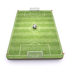 Football Soccer playground with ball Front view 3D