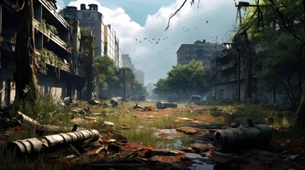 Rollo Craft a desolate scene of urban decay, overgrown vegetation, and abandoned structures in a post - apocalyptic world game art © Damian Sobczyk
