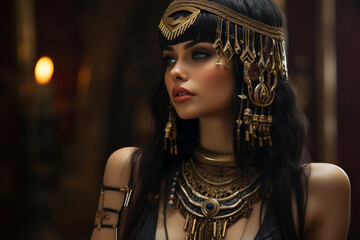  Cleopatra VII Philopator was the last queen of Hellenistic Egypt from the Macedonian Ptolemaic dynasty, Egyptian queen, beautiful portrait, grandeur elegance luxury . - obrazy, fototapety, plakaty