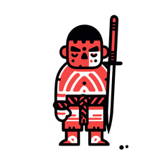 Warrior vector icon in minimalistic, black and red line work, japan web
