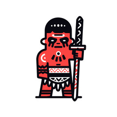 Warrior vector icon in minimalistic, black and red line work, japan web